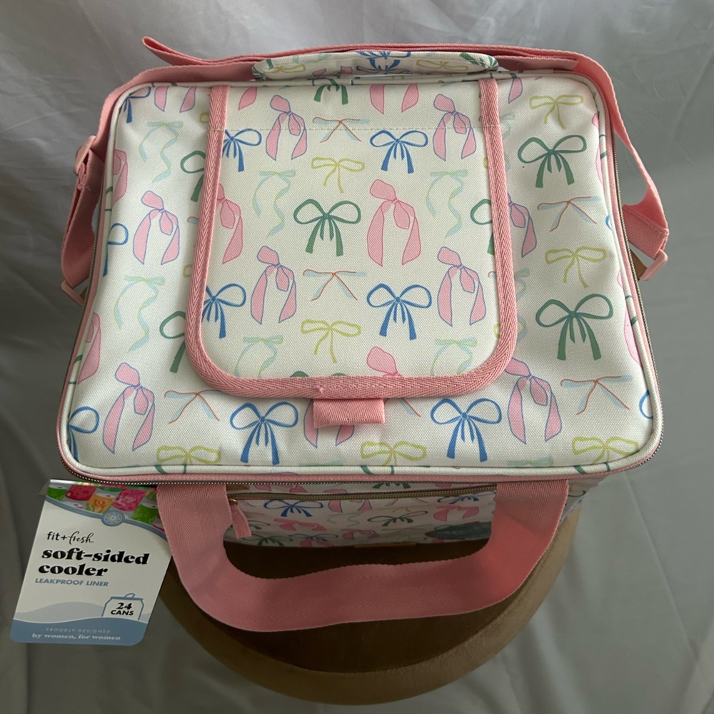 *New* Fit + Fresh Pink and Colorful Bow Design Soft-Sided Cooler - Picture 9 of 16